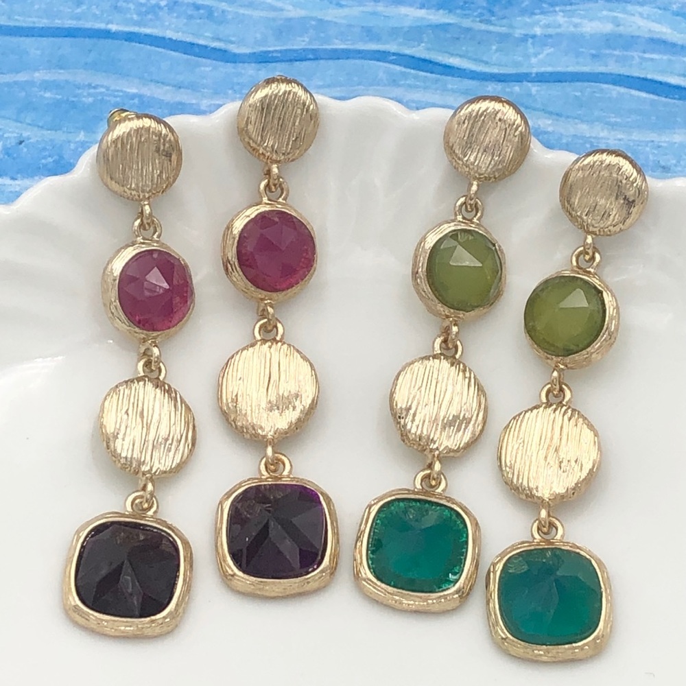 🌼 Long Color Gold Tone Drop Earrings Earrings